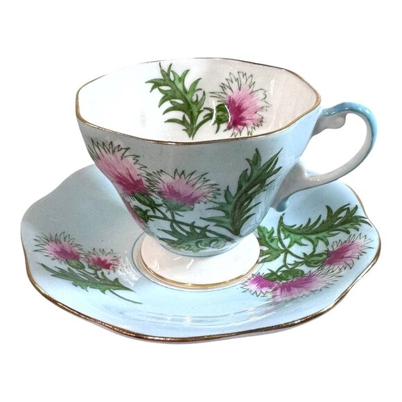 Vintage Foley Teacup and Saucer Glengarry Thistle Pattern Bone China England - Picture 1 of 14